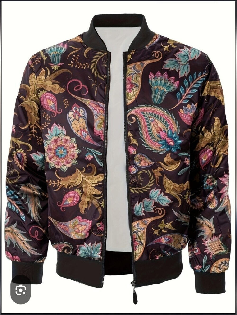 FreshHoods Floral Paisley Bomber Jacket - Black/Multi. Size XL
